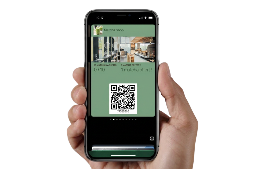 Hand holding phone with digital loyalty card